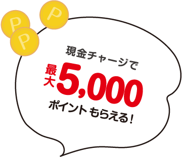 現金チャージで最大5,000ポイントもらえる！